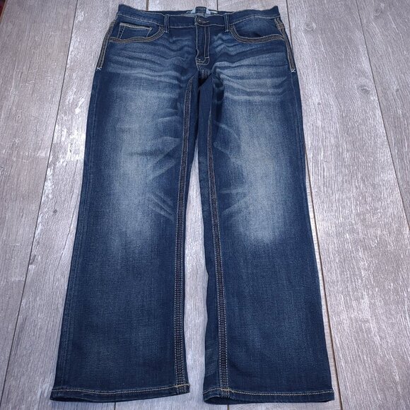 BKE Jeans Mens 36x30 Blue Denim Derek Bootleg Bootcut Dark Wash Western Pants - Picture 2 of 9